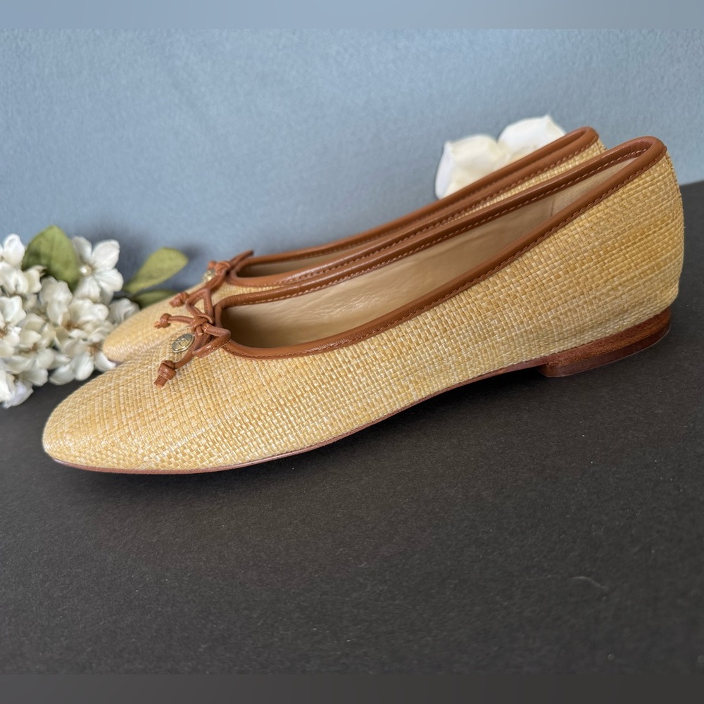 Sam Edelman Natural Raffia Ballet Flats with Brown Leather Trim